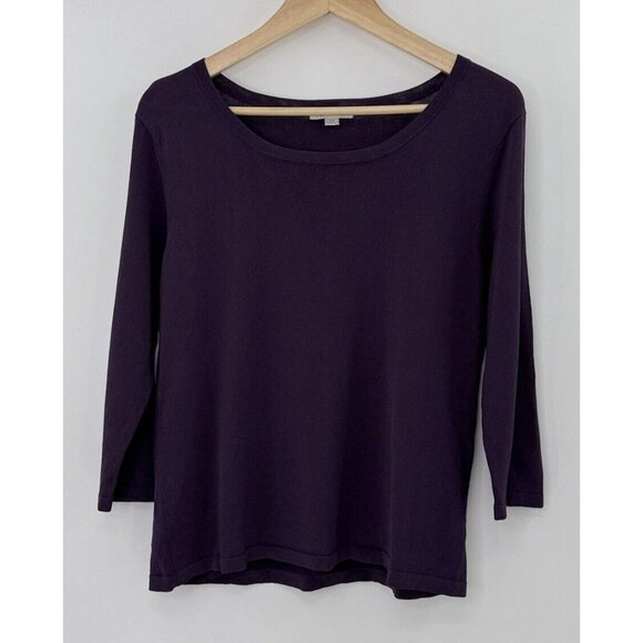 Erin London Dark Purple 3/4 Sleeve Crew Neck Sweater Nylon Blend Sz PM Minimal - Picture 2 of 9